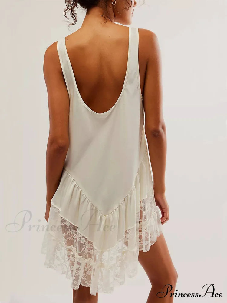 Sleeveless Lace Stylish Panel Mini Dress Dresses