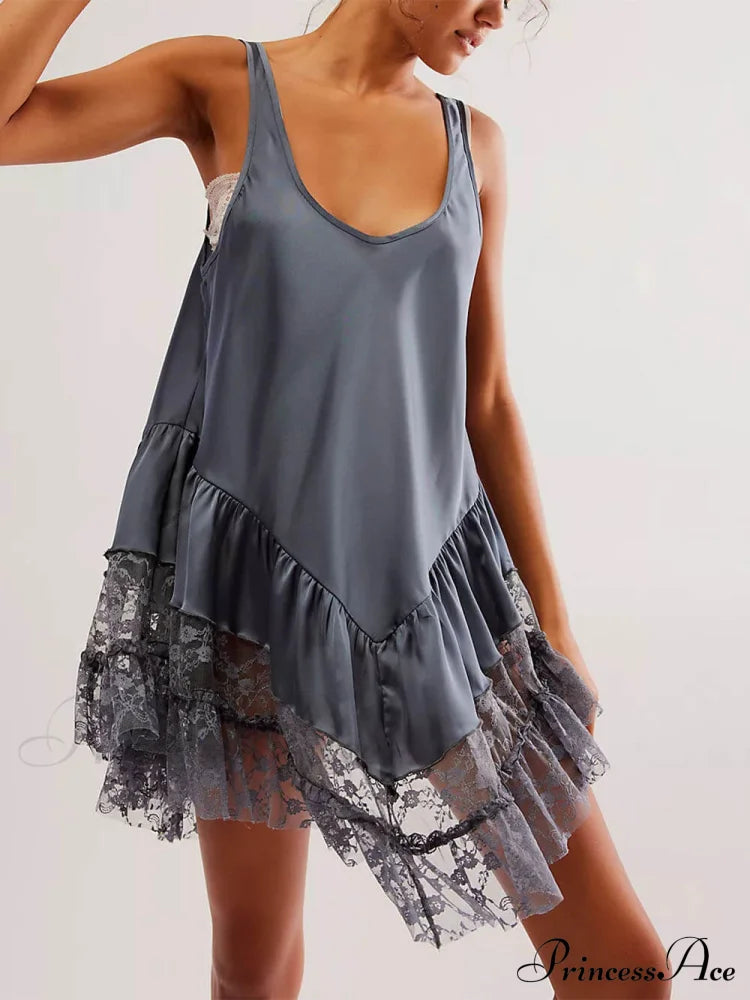 Sleeveless Lace Stylish Panel Mini Dress Grey / S Dresses