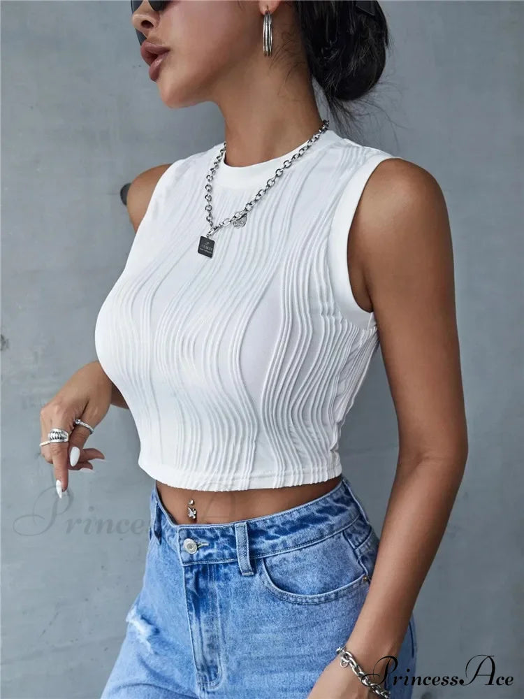 Sleeveless Rib Knit Women Summer Y2K High Street Style Koreanfashion Mock Neck Slim Fit Crop