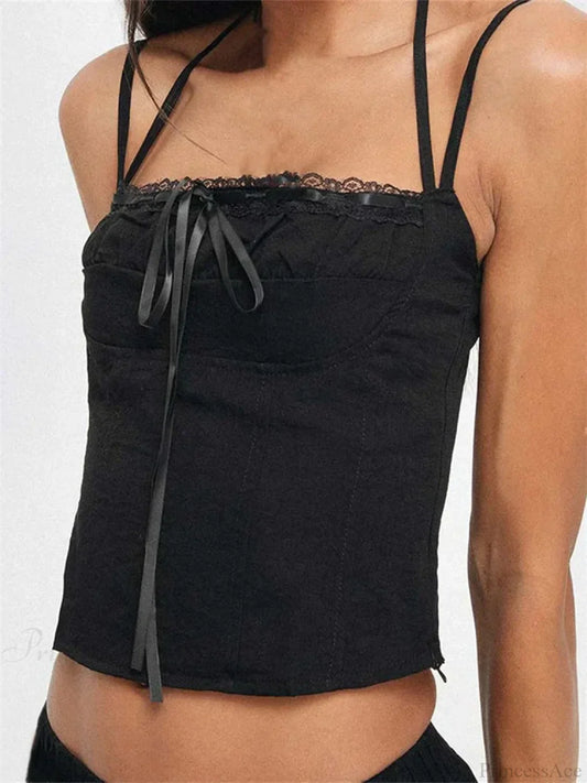 Slim Lace Trim Halter Tie-up Backless Crop Top BLACK / S croptop-250126