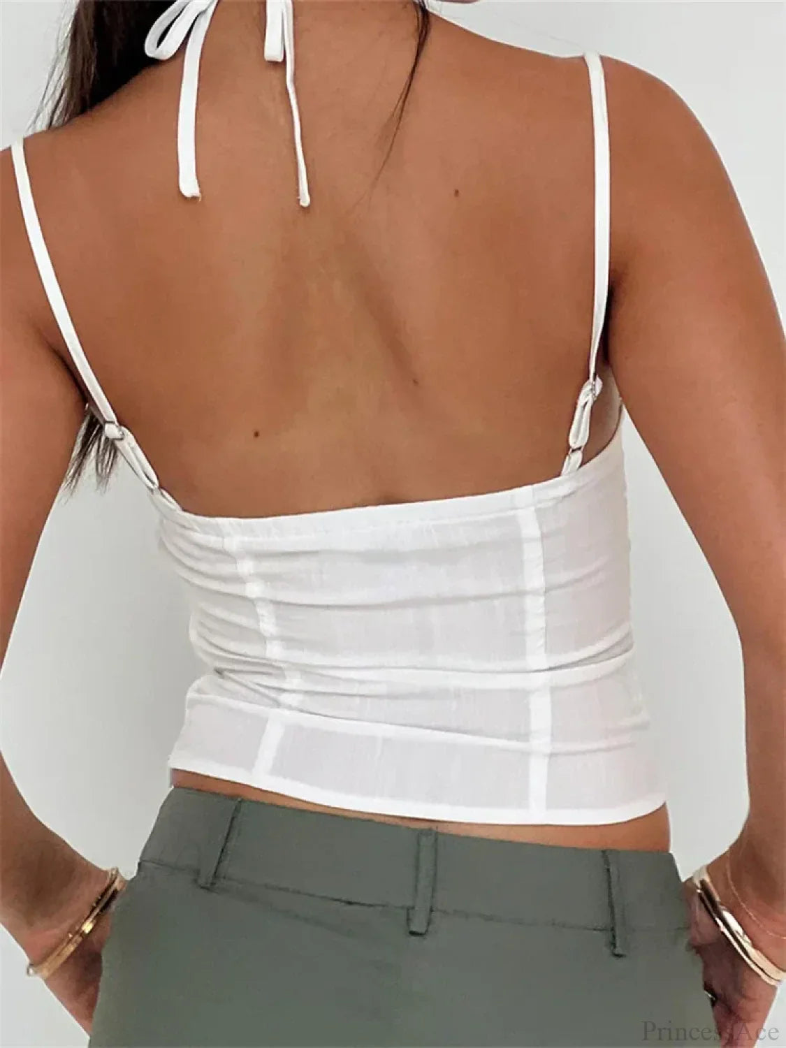 Slim Lace Trim Halter Tie-up Backless Crop Top croptop-250126