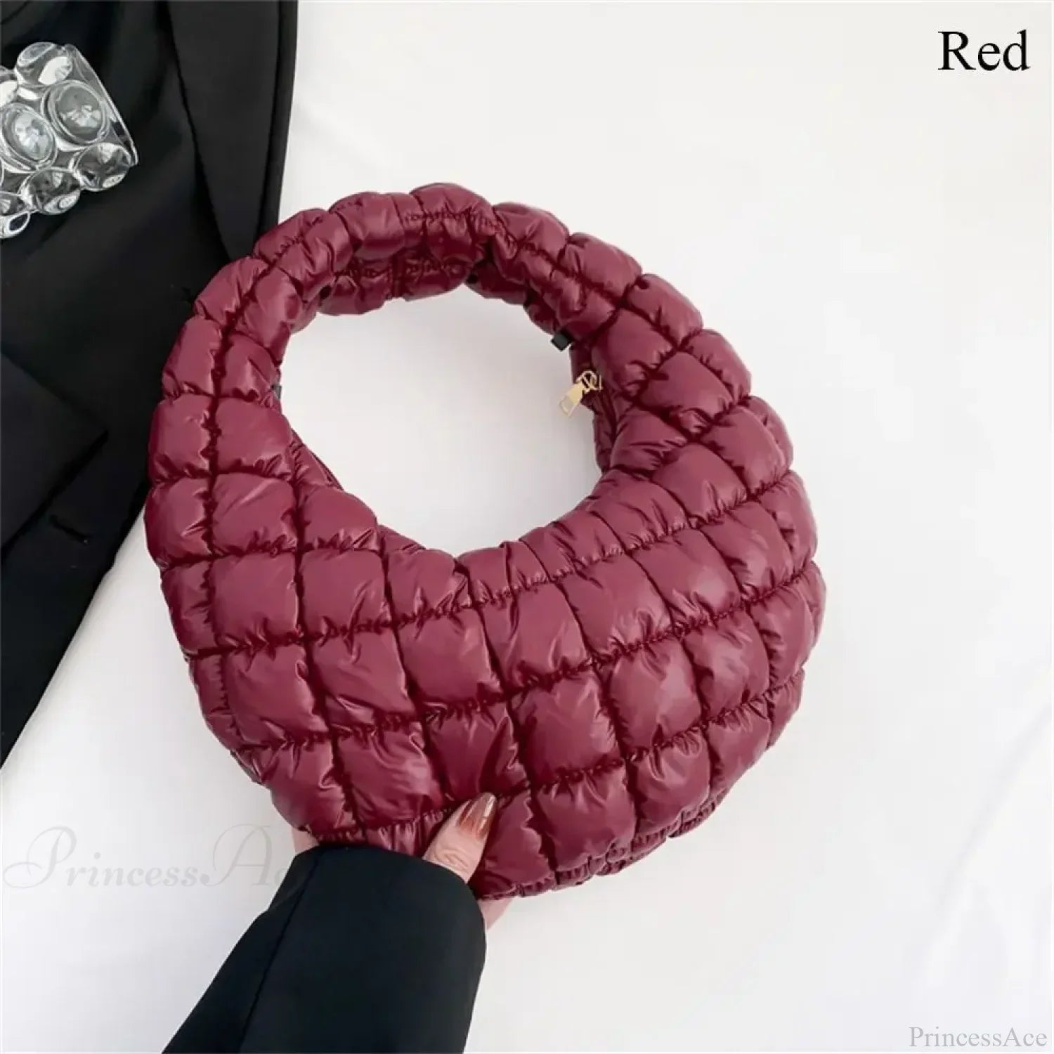 Small Quilted Tote Cotton Padded Shoulder Handbag Red handbag-250126