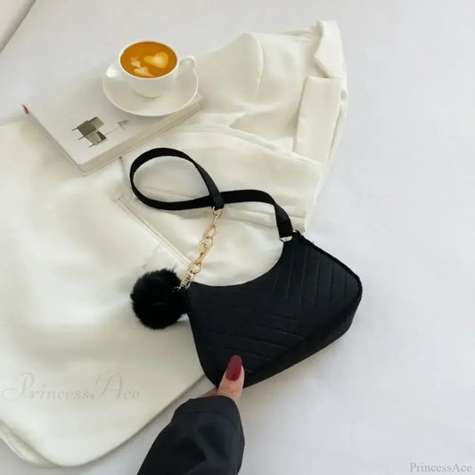 Solid Color Mini Underarm Shoulder Bag Black shoulder-250126