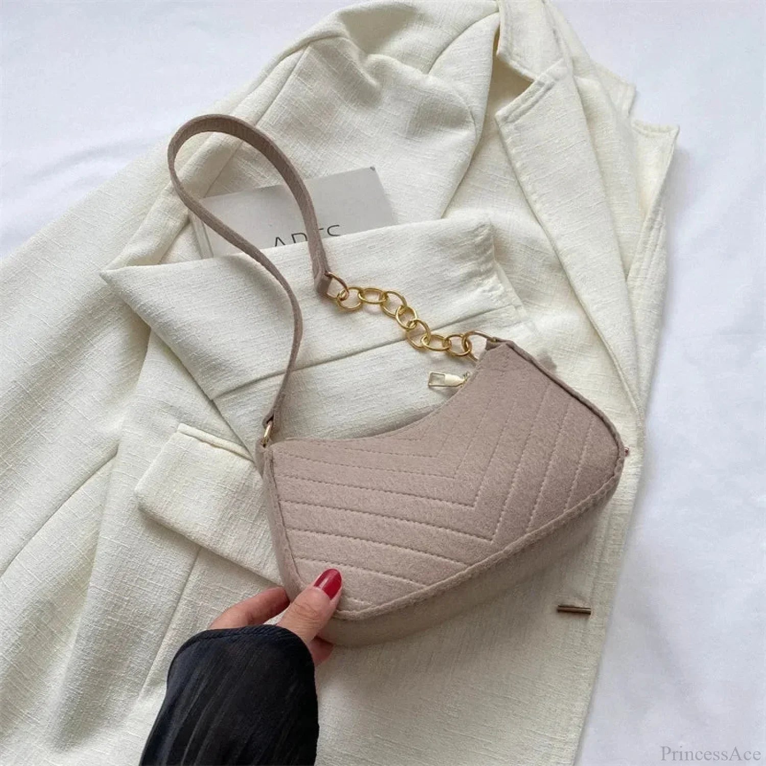 Solid Color Mini Underarm Shoulder Bag Khaki shoulder-250126