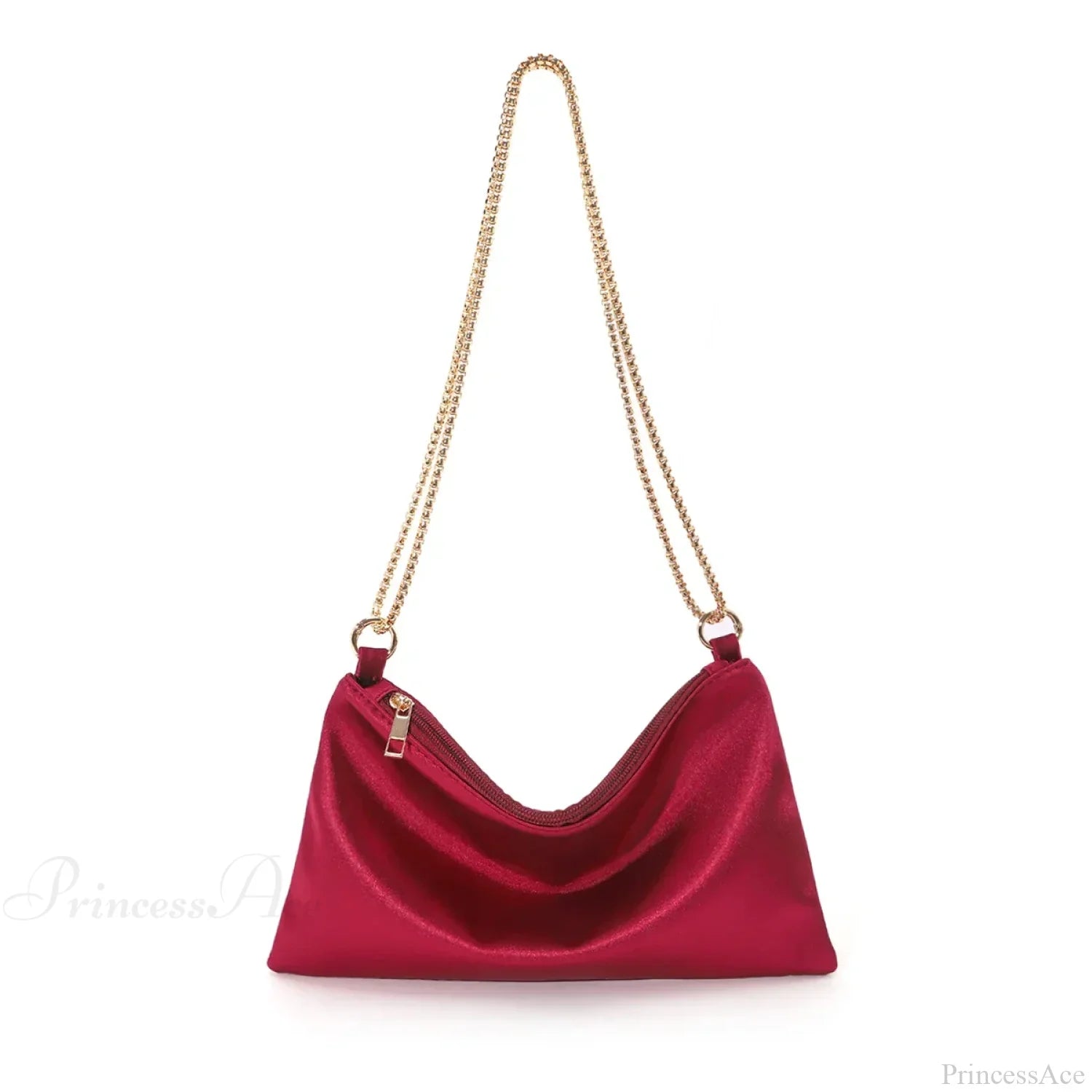 Solid Metal Chain Underarm Evening Wedding Clutch Bag Burgundy clutchbag-250126