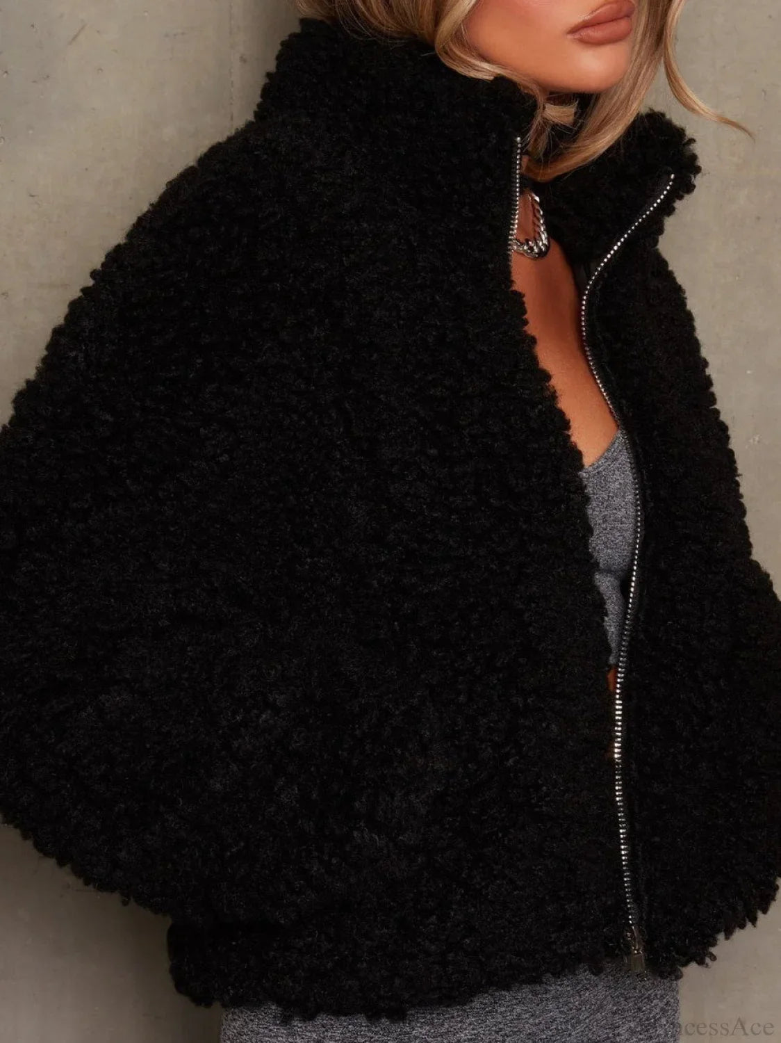 Solid Minimalist Sherpa Cropped Fuzzy Coat