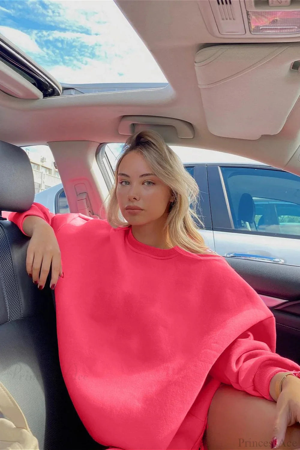 Solid Oversize Relaxed Pullover Sweatshirts M / Pink