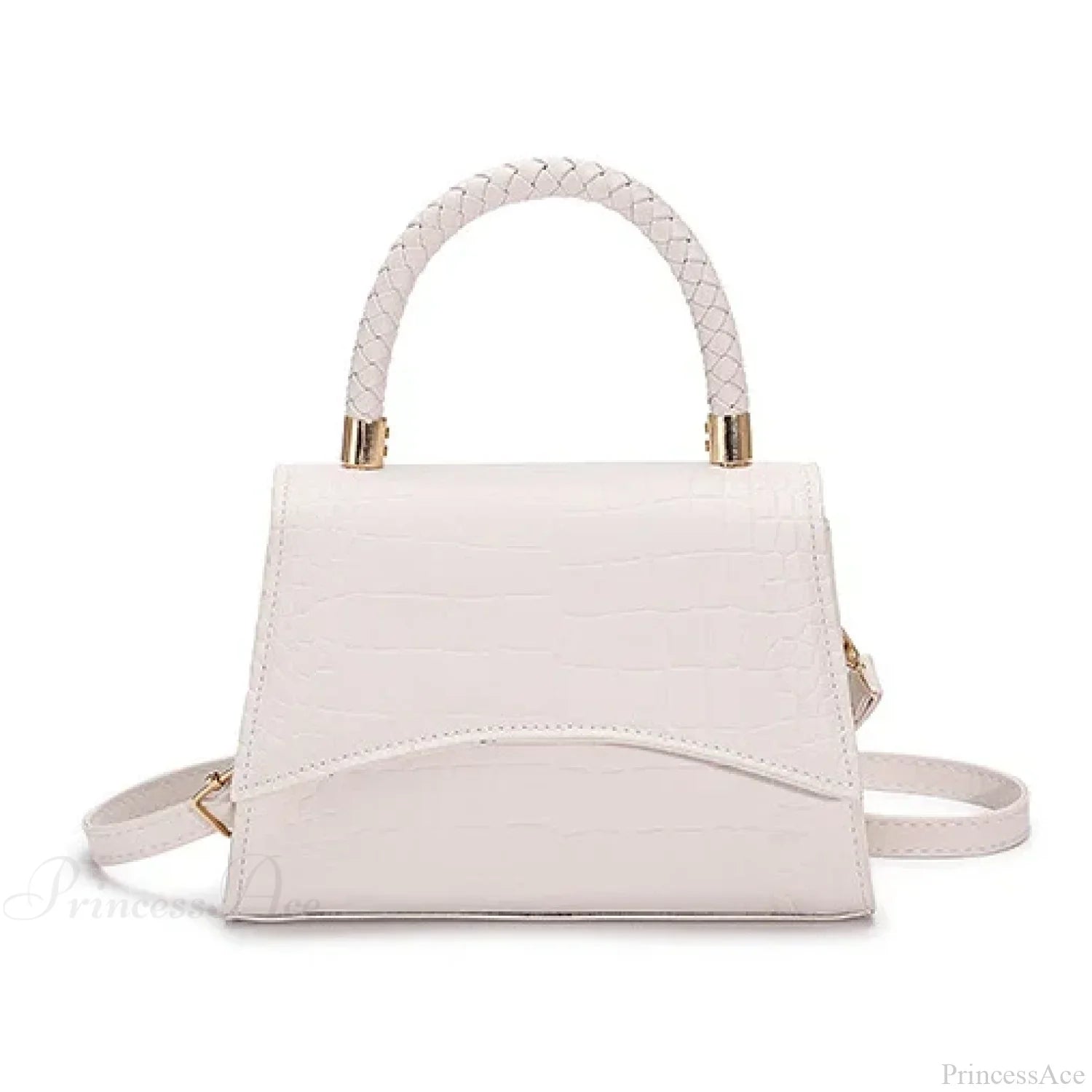 Solid PU Leather Designer Casual Crossbody Top Handle Handbag White handbag-250126