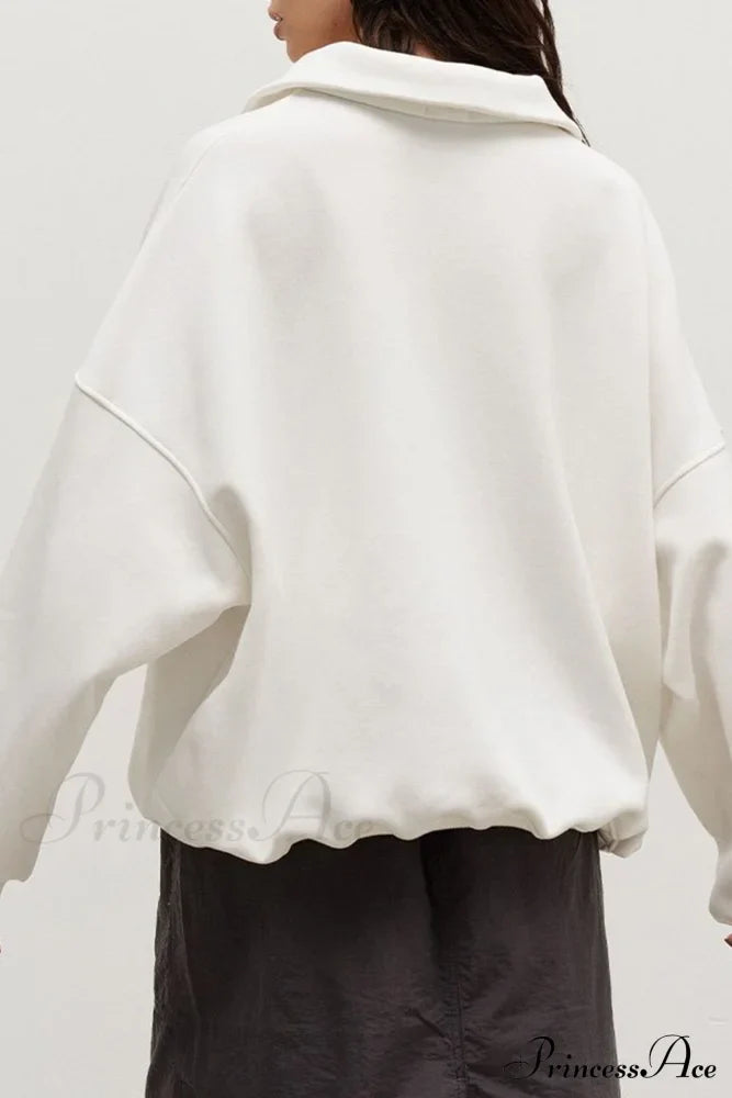 Solid Zipped Lapel Sweatshirt White / L Sweatshirts