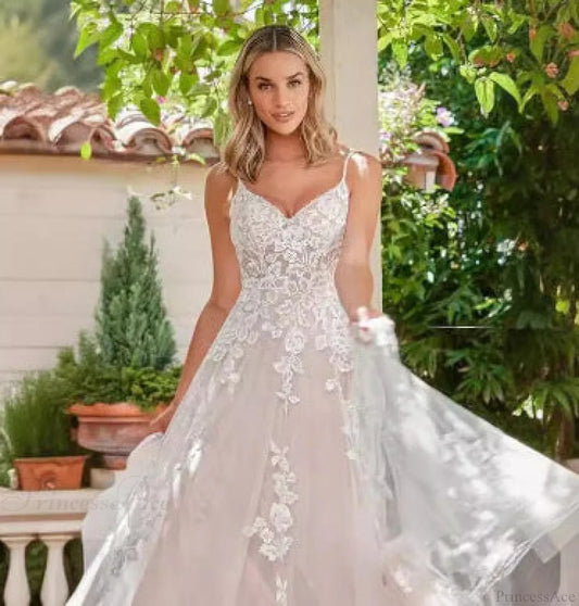 Spaghetti Strap Sheer Tail Wedding Dress white / US 2 weddingdress-250223