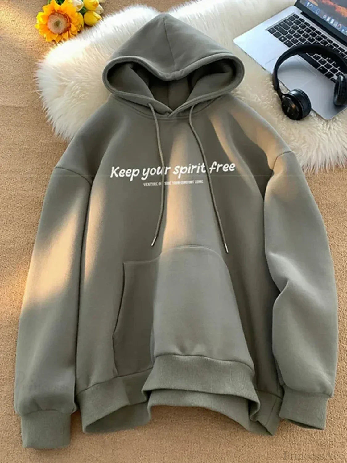 Spirit Free Letter Printed Hoodie Dark Grey / M(40-45KG)