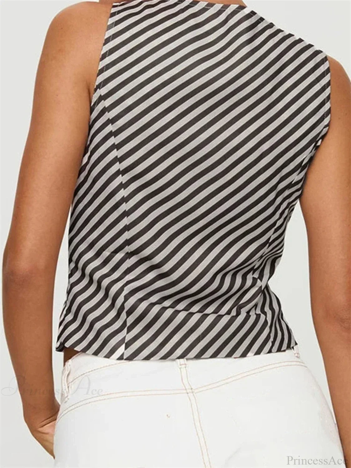 Striped Deep V-neck Tie-up Office Crop Top croptop-250126
