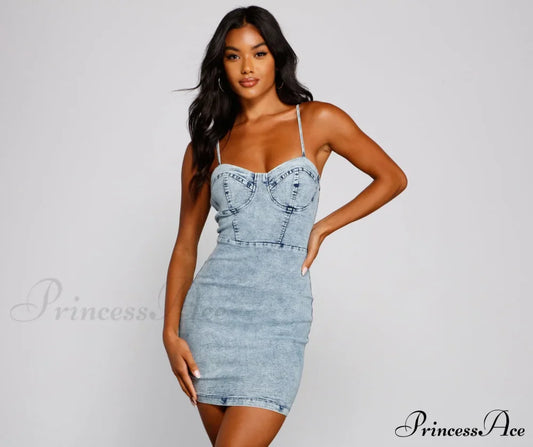 Style Icon Denim Mini Dress - Lady Occasions