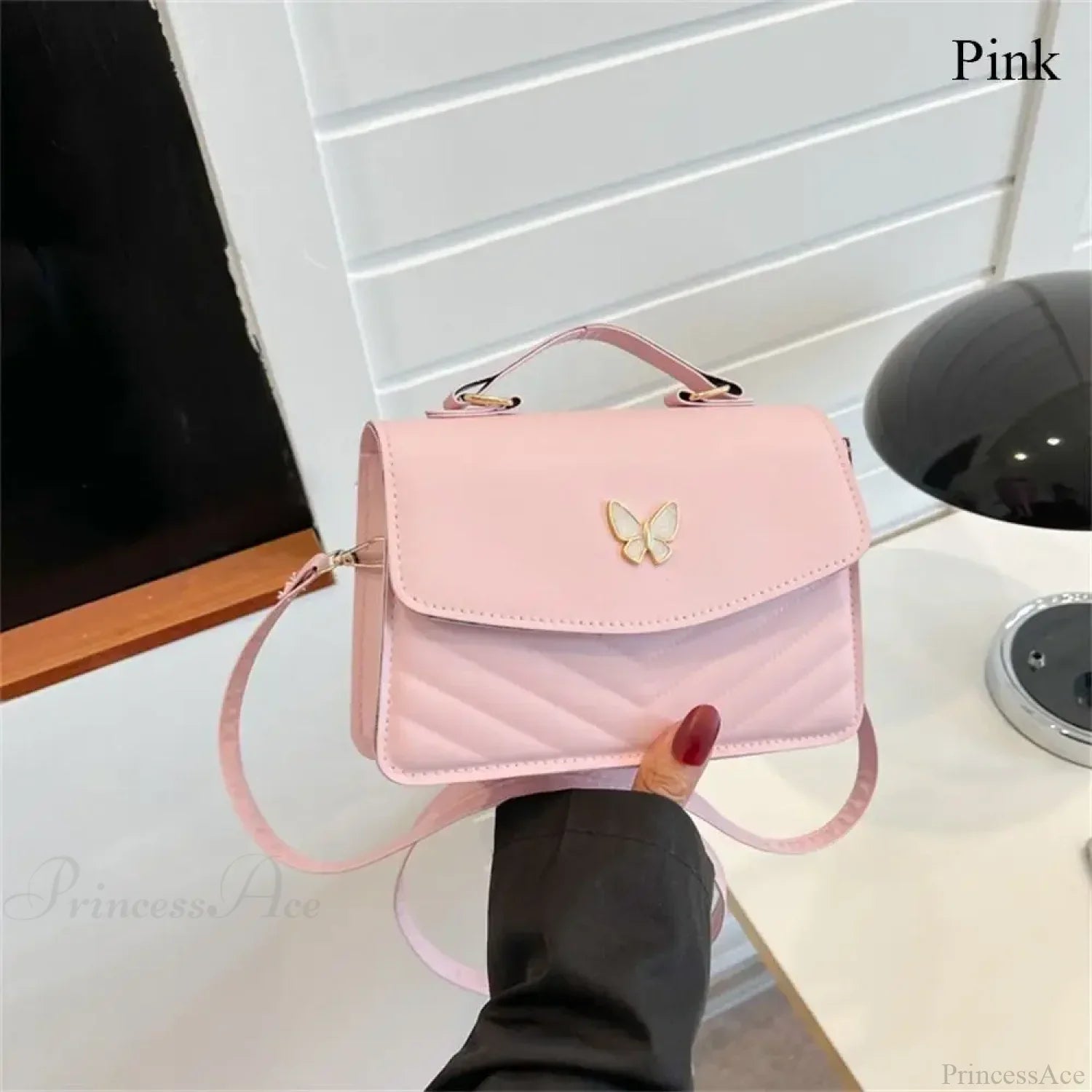 Stylish Butterfly Embroidery PU Leather Handbag Pink handbag-250126