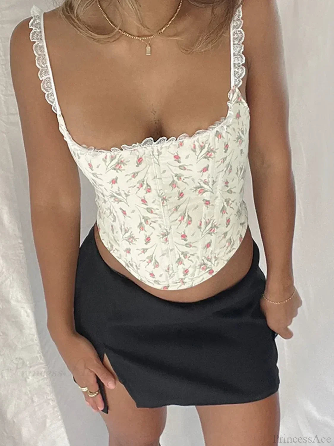Summer Lace Corset Floral Shaping Crop Top A-Apricot / S croptop-250126