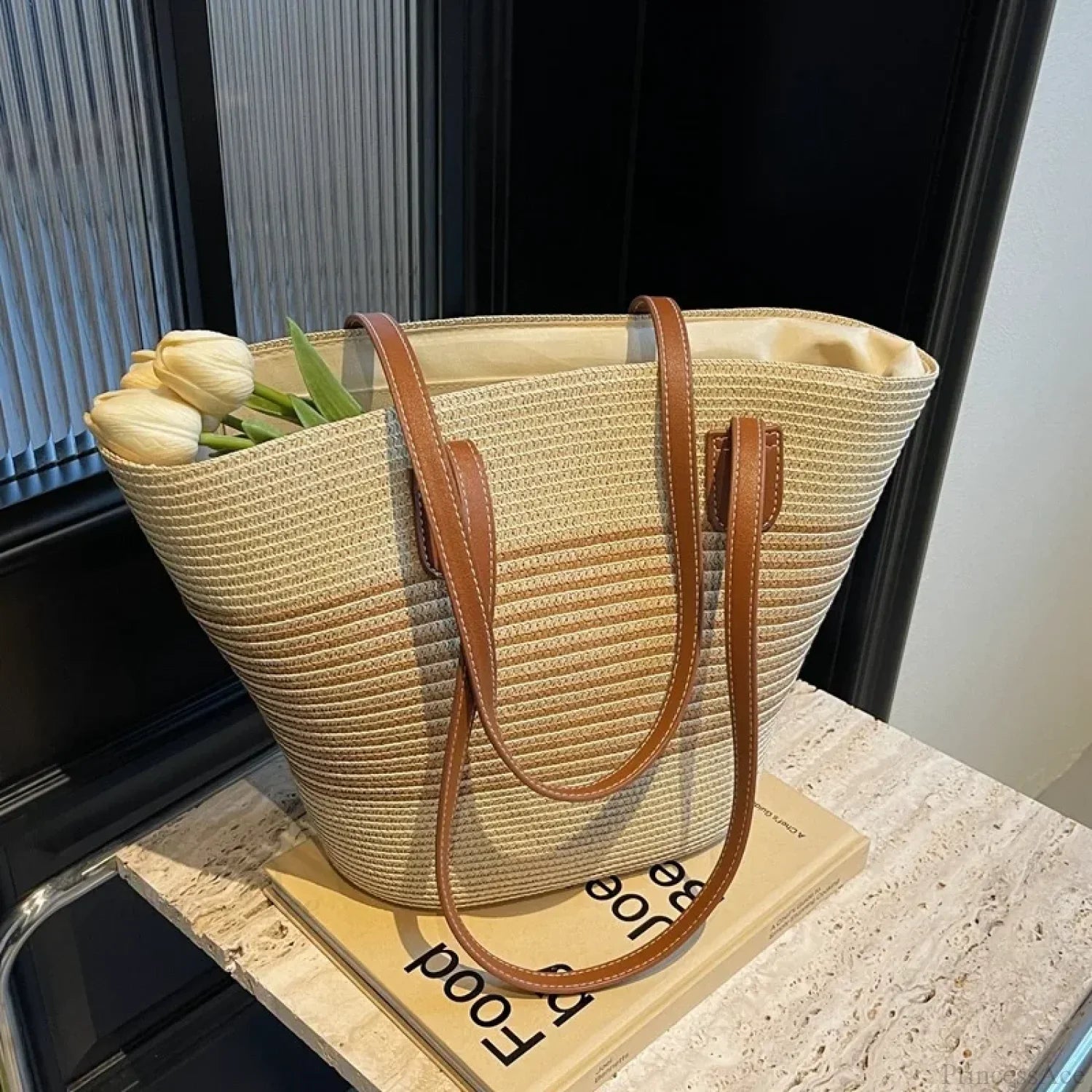 Summer Straw Bag Large Capacity Shoulder Bag Beige shoulder-250126