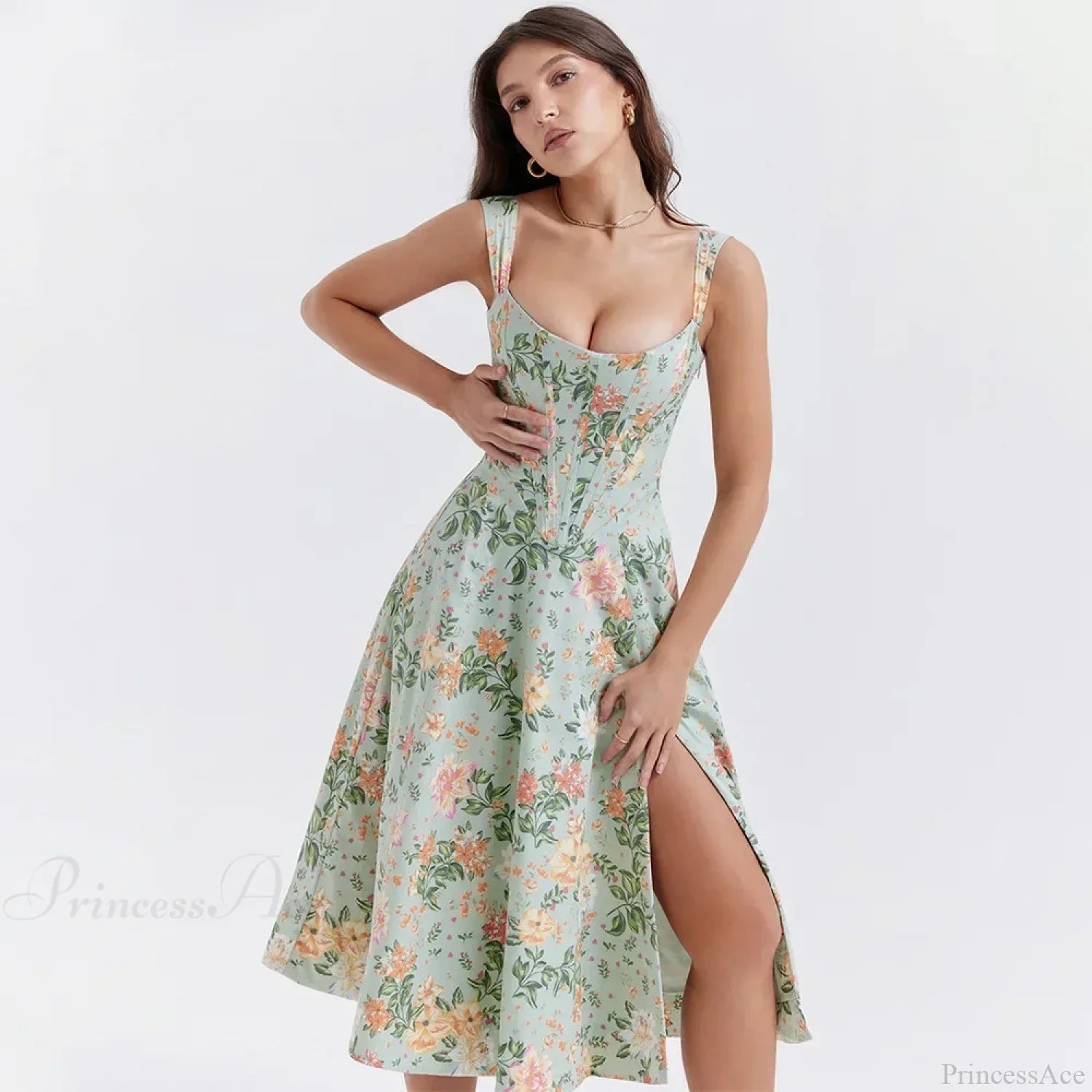 Suninheart Green Floral Vacation Dress green print / XS vacationdress-250223