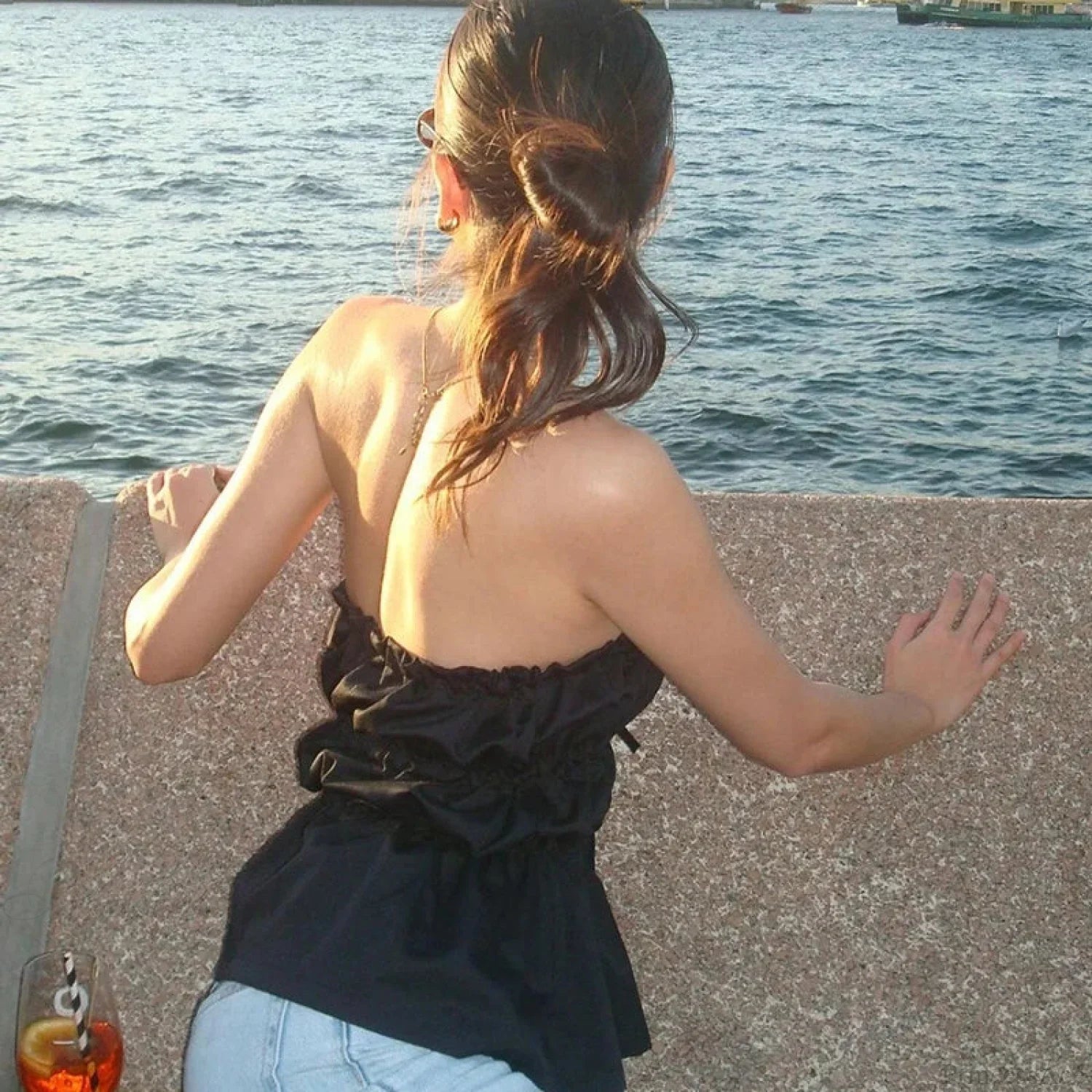 Sweet Ruched Tie Up Off Shoulder Sleeveless Slim Fit Y2K Strapless Crop Top croptop-250126