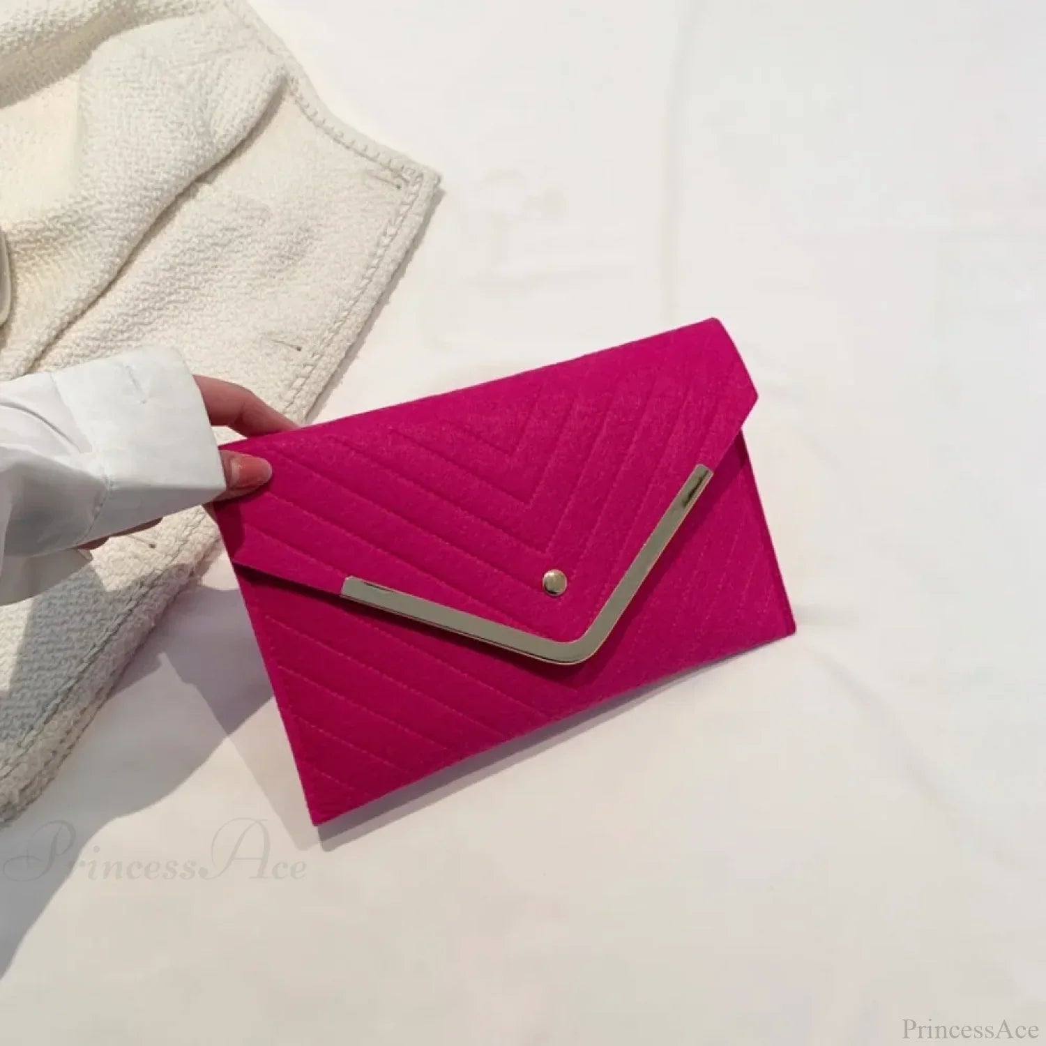 Trendy Evening Felt Envelope Clutch Wristlet Red wristlet-250126