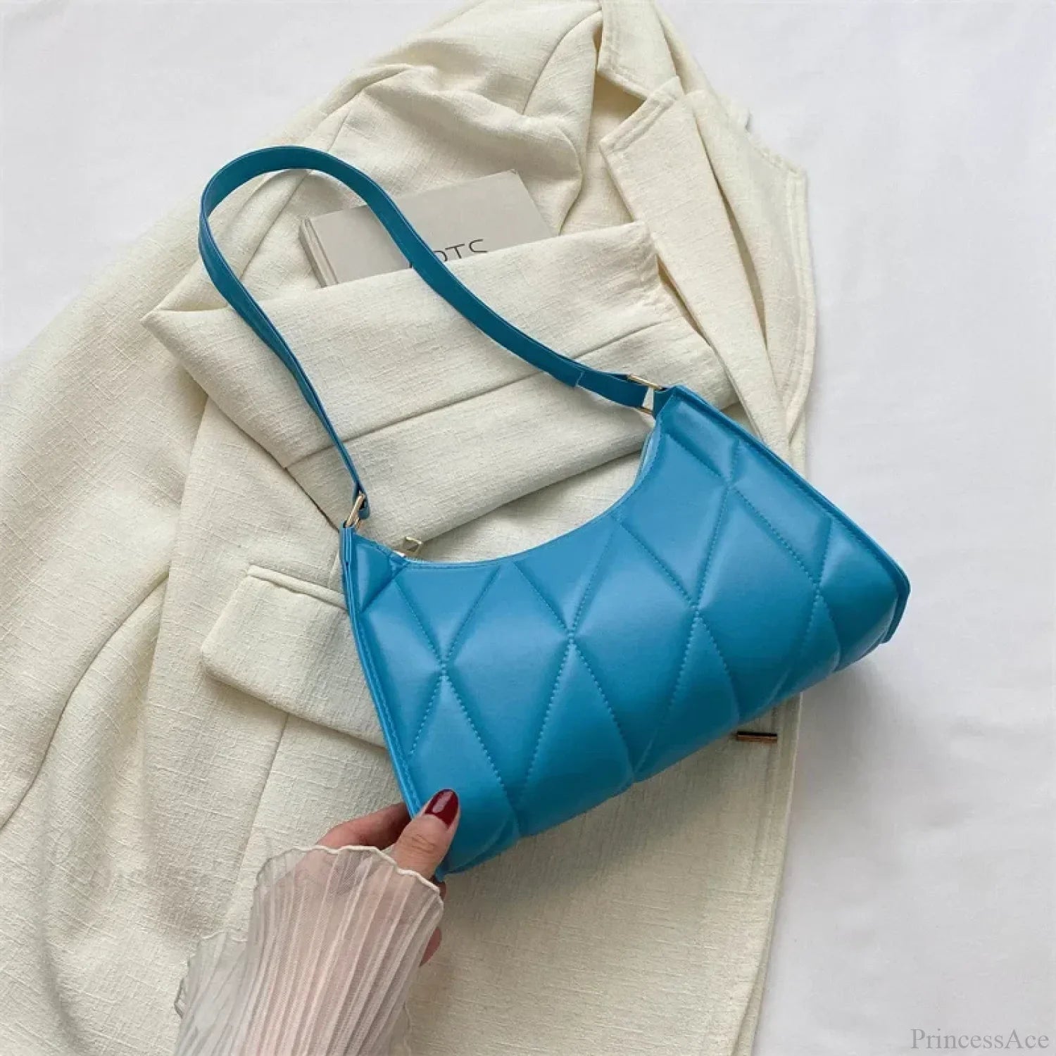 Trendy PU Leather Underarm Shoulder Bag Blue shoulder-250126