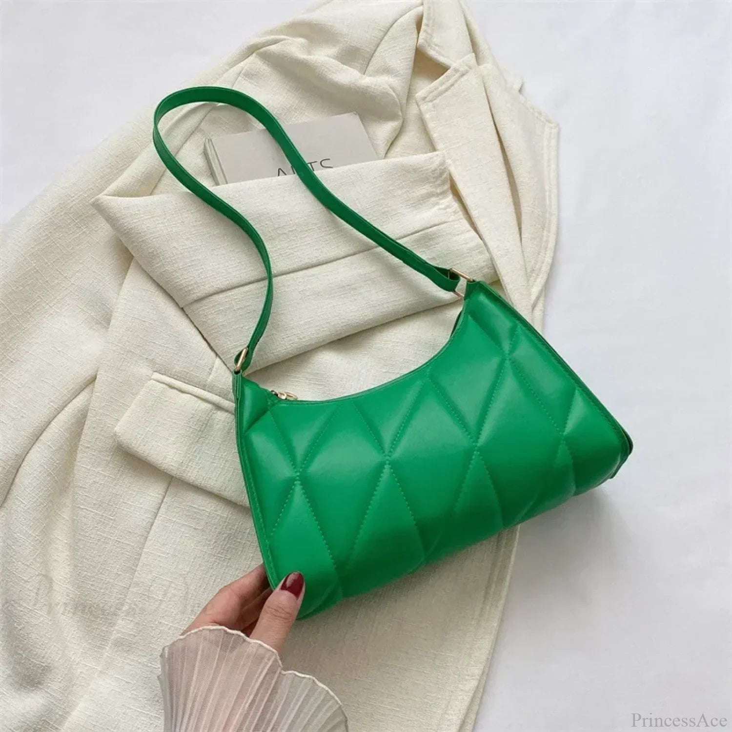 Trendy PU Leather Underarm Shoulder Bag Green shoulder-250126