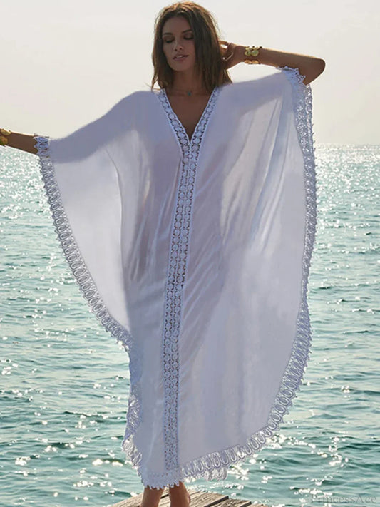 V-Neck See Through Bikini Cover Up WHITE / One Size