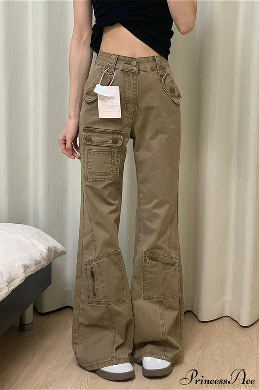 Vintage Denim Wide Leg Cargo Pants Khaki / S