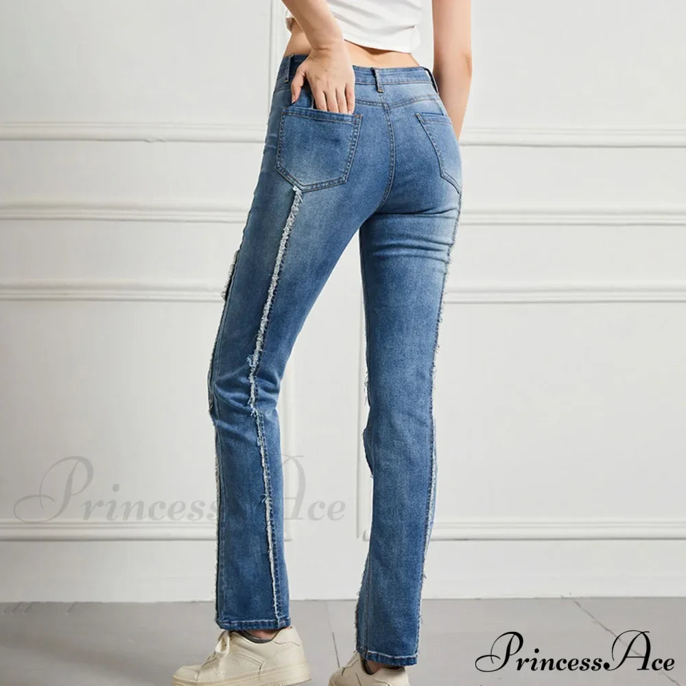 Vintage High Elastic Cargo Pantalones Jeans