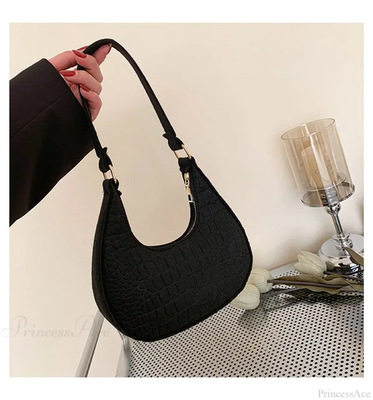 Vintage Korean Solid Dumpling Underarm Bag Black shoulder-250126