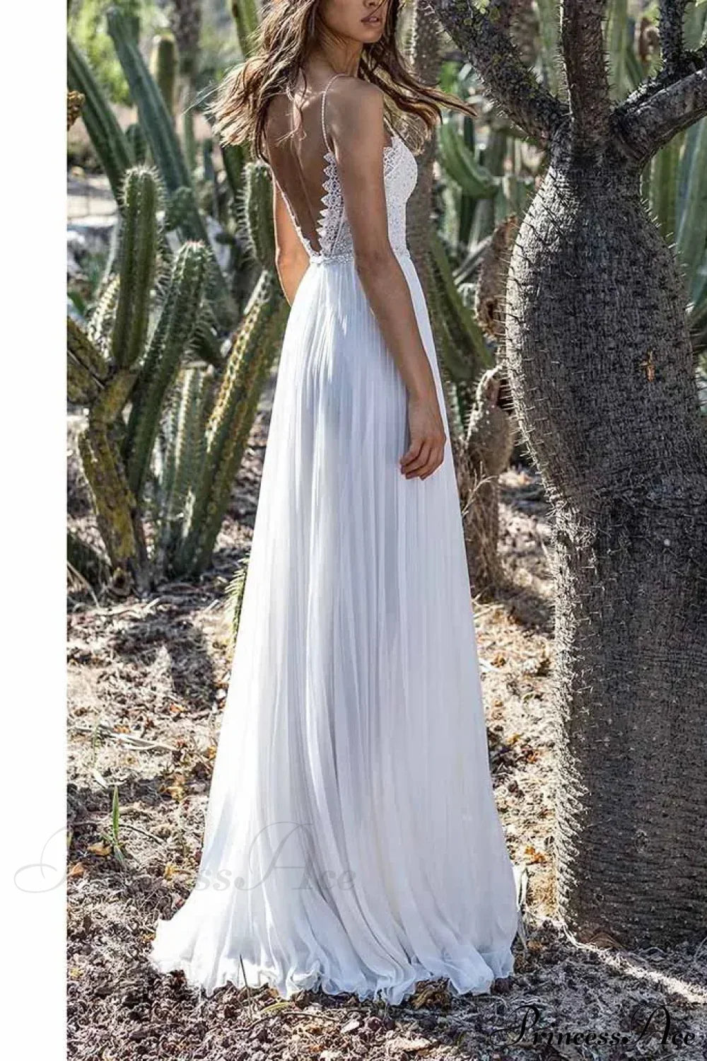 White Lace Maxi V-Neck Slim Sleeveless Boho Dress