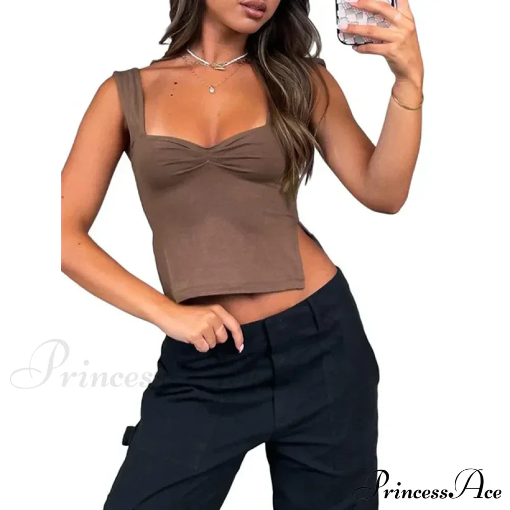 Women Color Casual Basics Camisoles Sleeveless Sling Summer Slim Fit Exposed Navel Vests Crops