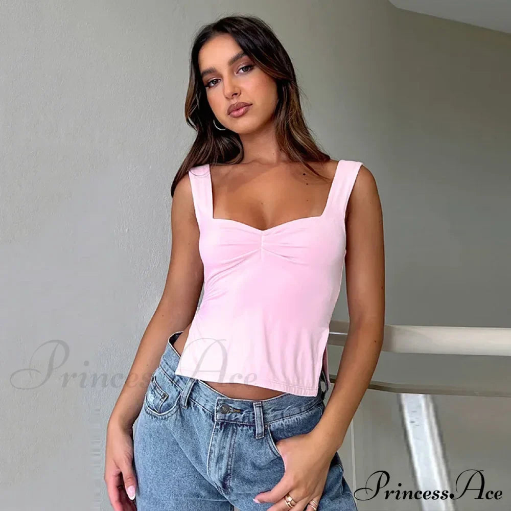 Women Color Casual Basics Camisoles Sleeveless Sling Summer Slim Fit Exposed Navel Vests Crops