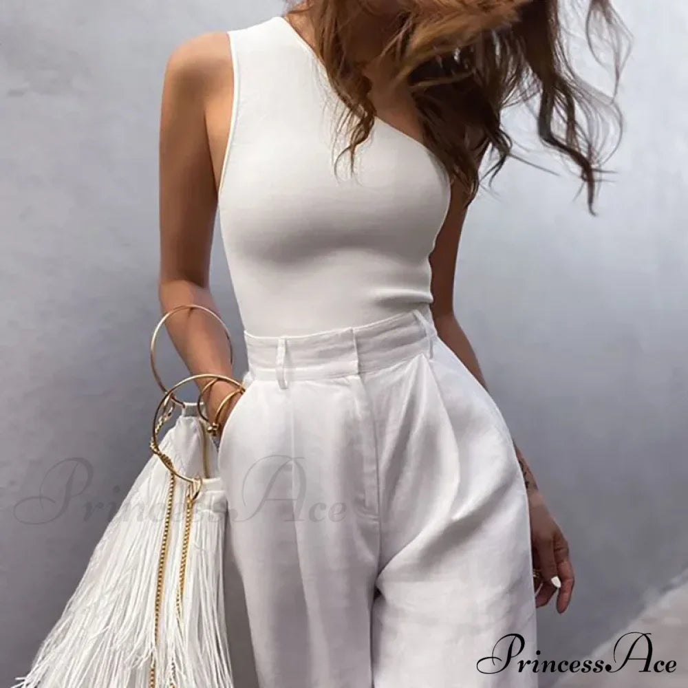 Women Sports Crops Vest Casual Female One Shoulder Summer Outfitss Fitness Elastic Tank Top