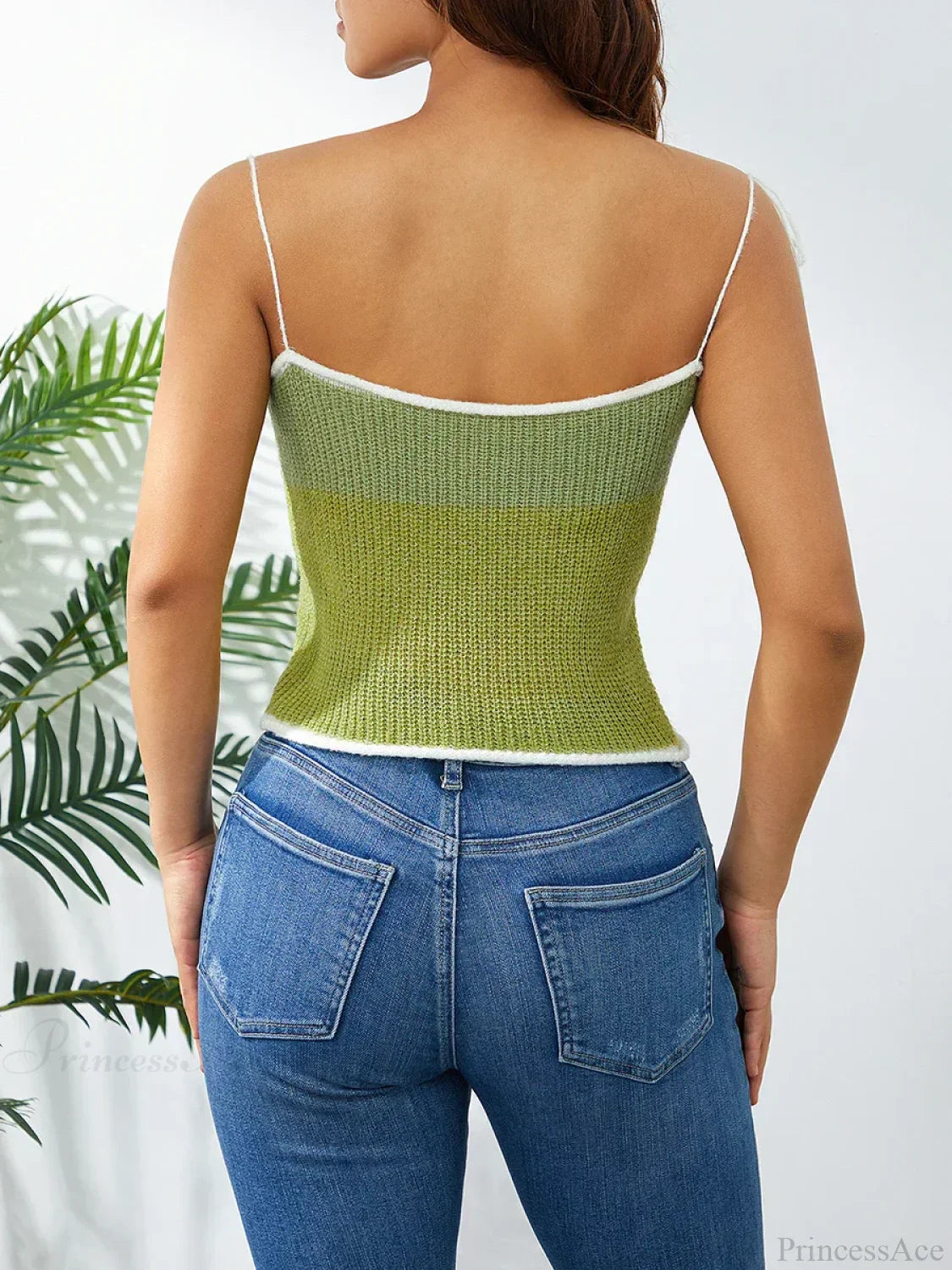 Wool Knitted Contrast Tie-up Spaghetti Strap 90s Crop Top croptop-250126