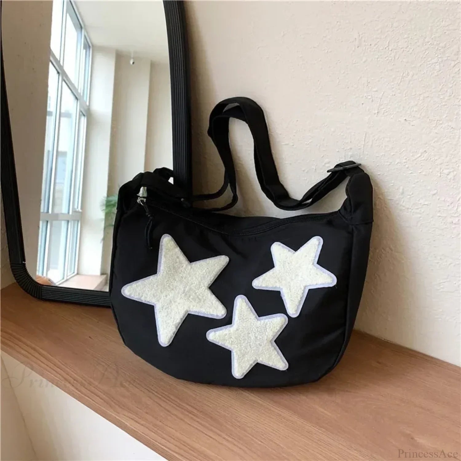 Y2K Canvas Messenger Crossbody Shoulder Bag Black shoulder-250126