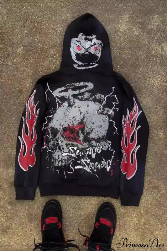 Y2K Dark Hip-Hop Cartoon Zip Hoodie