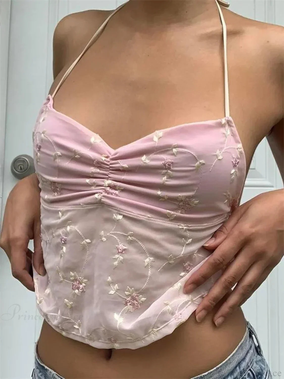 Y2K Floral Backless Tie-up Halter Crop Top croptop-250126