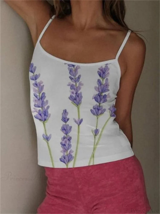Y2K Flower Print Slim Strap Tank Crop Top WHITE1 / S croptop-250126