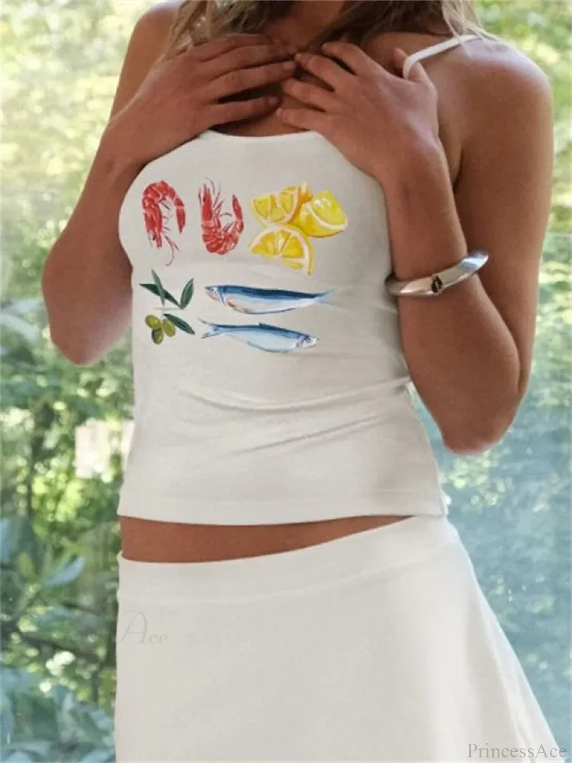 Y2K Flower Print Slim Strap Tank Crop Top WHITE2 / S croptop-250126