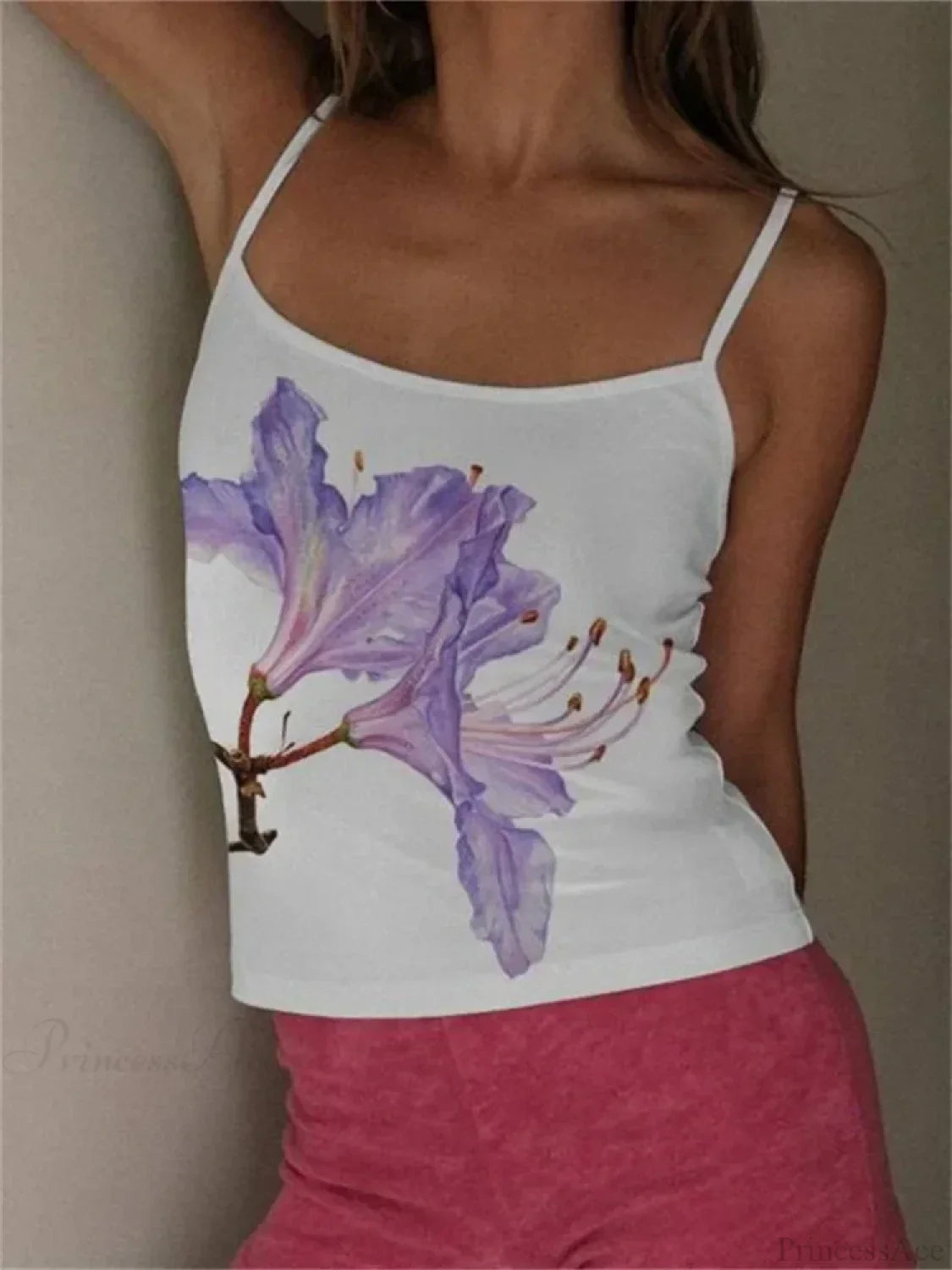 Y2K Flower Print Slim Strap Tank Crop Top WHITE5 / S croptop-250126